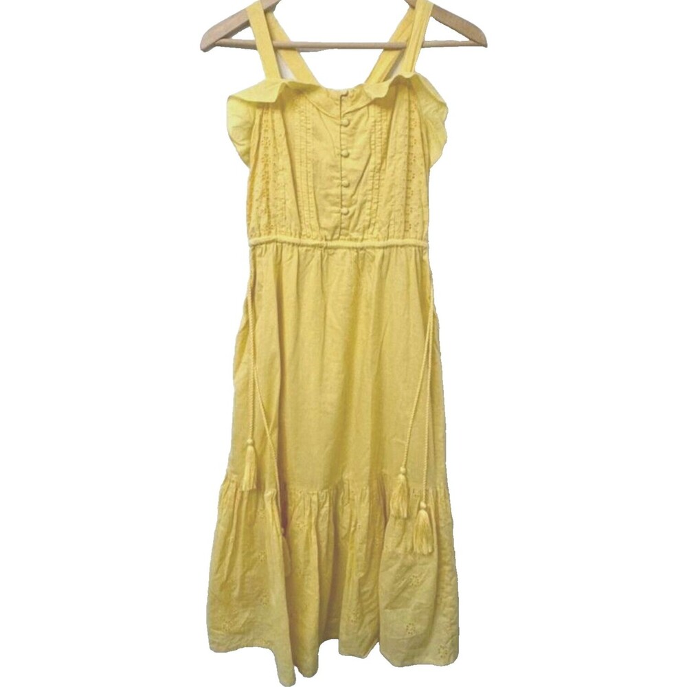 Lucky Sleeveless Yellow Eyelet Lace Ruffles Buttons Tassels Dress Size Small P